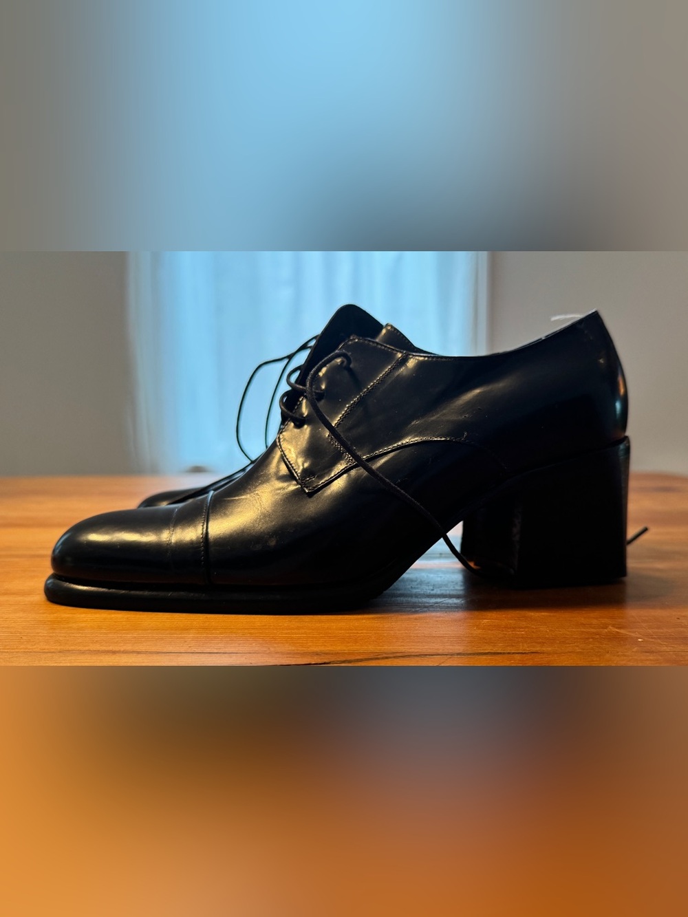 Black Lace-Up Heel Dress Shoes
